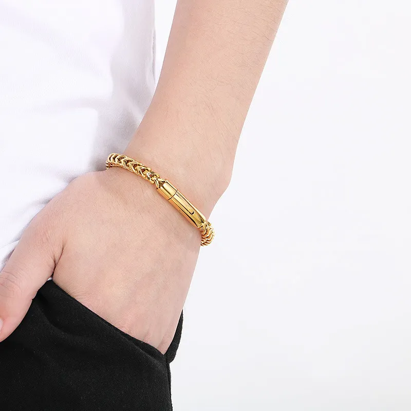 Trendy Vintage-Style Bracelet with a Dragon Bone Chain Design, Featuring European and American Retro Fashion, Simple Stainless Steel, Round and Polished, Revers