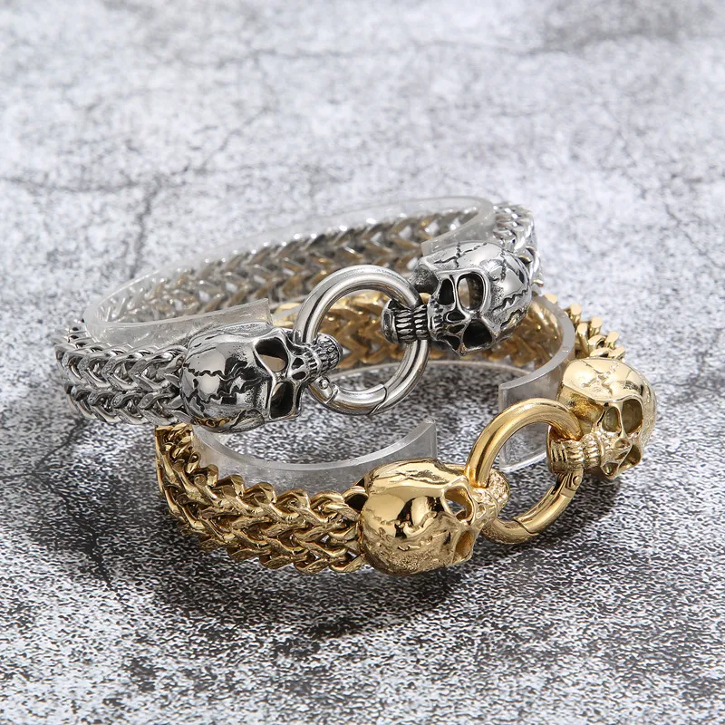 Wholesale of Foreign Trade Hand Jewelry: European and American Fashionable, Personalized, and Aggressive Punk Skull Stainless Steel Men's Bracelet