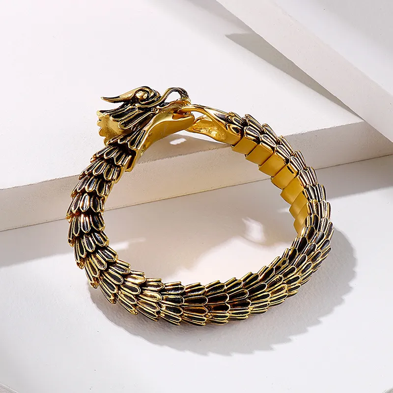 Zodiac Dragon Bracelet, Dragon Scale Pattern, Bold Style, Men's Bracelet, Vintage Stainless Steel Dragon Bone Jewelry, Factory Direct Sales