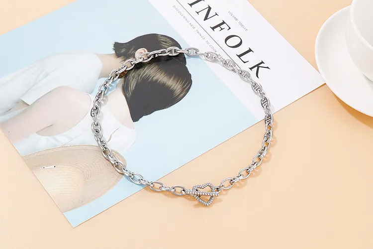 Personalized Stainless Steel Heart-Shaped Pendant Thick Chain Jewelry Sets