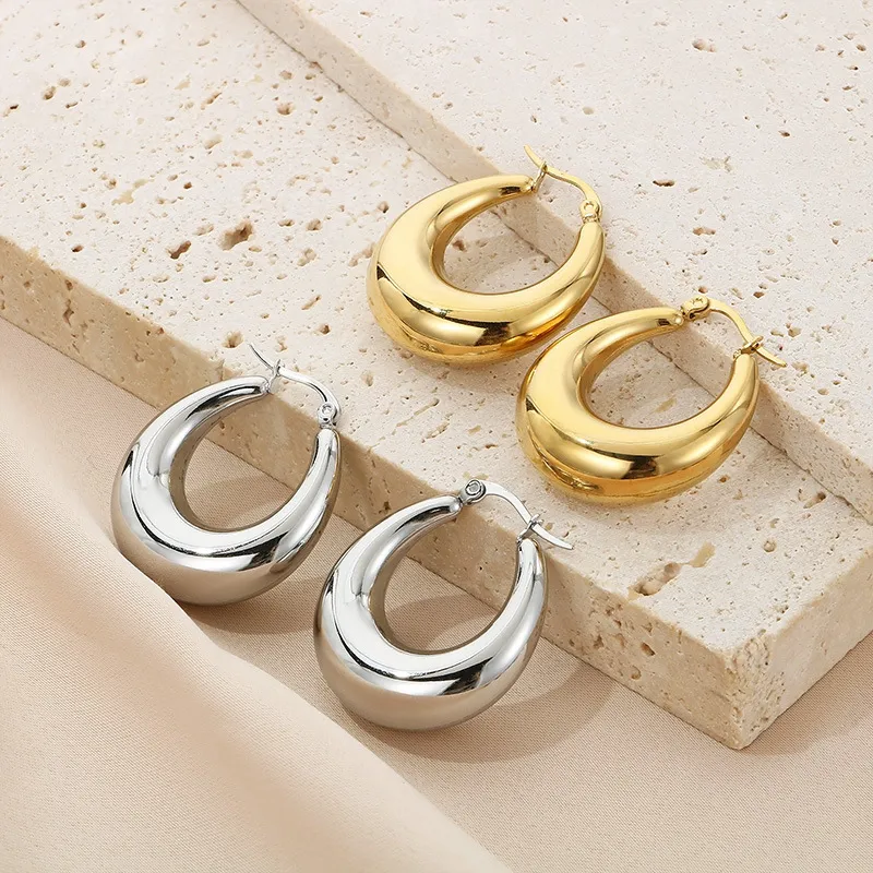 European American U-Shaped Smooth Ear Buckles 18K Gold-Plated Stainless Steel Hollow Earrings