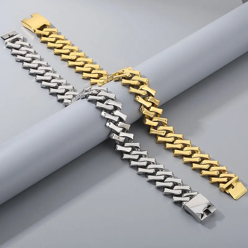 Hip Hop Personalized Stainless Steel Thick Diamond Classic Cuban Chain Men's and Women's Bracelet Necklace