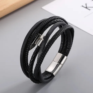 Jewelry Wholesale Stainless Steel Nails Creative Multi-Layer Woven Leather Bracelet