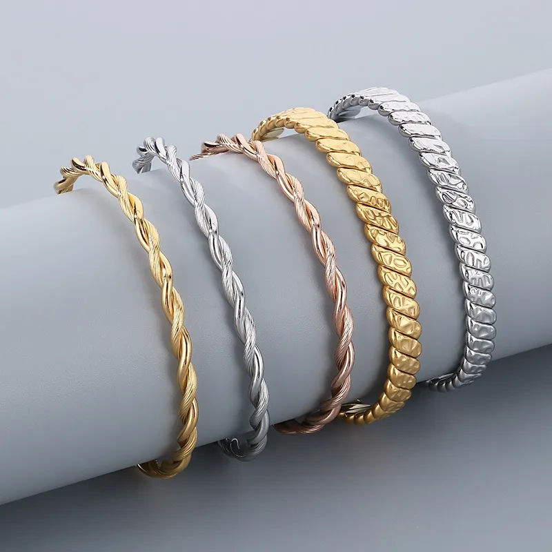 Stainless Steel C-Shaped Open Bangle Fashion Jewelry