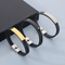 Jewelry Wholesale Men's Trendy Stainless Steel Geometric Curved Plate with Logo Engraved Leather Bracelet
