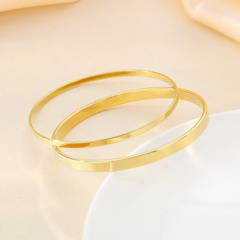 Classic Fashion Plain Circle Smooth Stainless Steel Multi Layer Stacked Polishing Bracelet Jewelry Wholesale