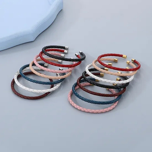 Jewelry Wholesale Niche Design Ins Style Stainless Steel C-Shaped Open Woven Leather Bangle