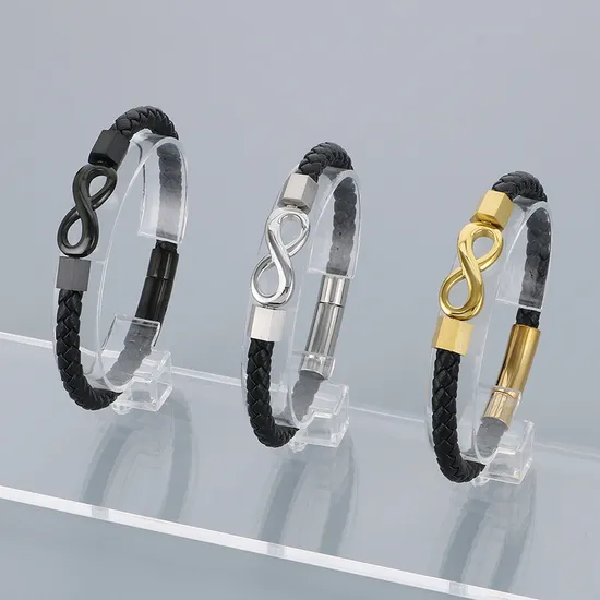 European and American Fashion Stainless Steel Creative 8-Shaped Accessory Men's Woven Leather Rope Bracelet