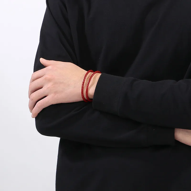 Jewelry Wholesale Niche Design Ins Style Stainless Steel C-Shaped Open Woven Leather Bangle