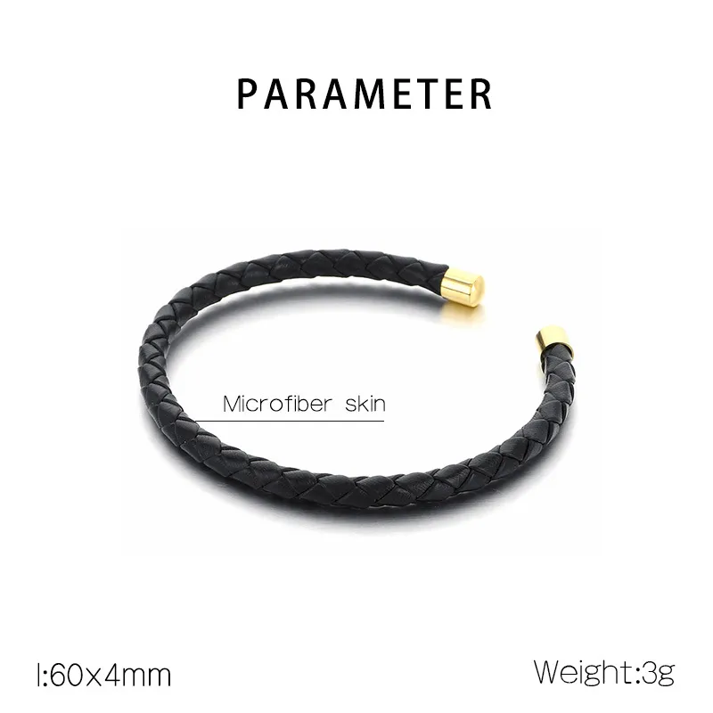 Jewelry Wholesale Niche Design Ins Style Stainless Steel C-Shaped Open Woven Leather Bangle