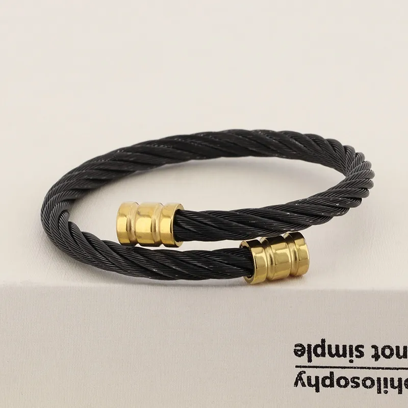 Wholesale Fashion Men's Jewelry Stainless Steel Twisted Wire Rope Open Bangle