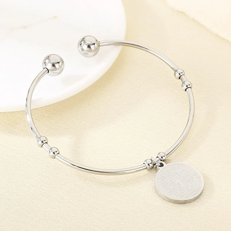 Stylish 18K Gold Round Cross Stainless Steel Openning Bangle Jewelry Wholesale