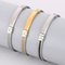 Stainless Steel Braided Three Row Steel Wire Rope Bangle with Curved Plate That Can Be Engraved with Letters