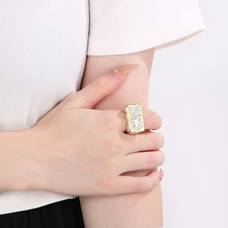 Wholesale Fashion Stainless Steel Creative Geometric Diamond Inlaid Multi Style Rings