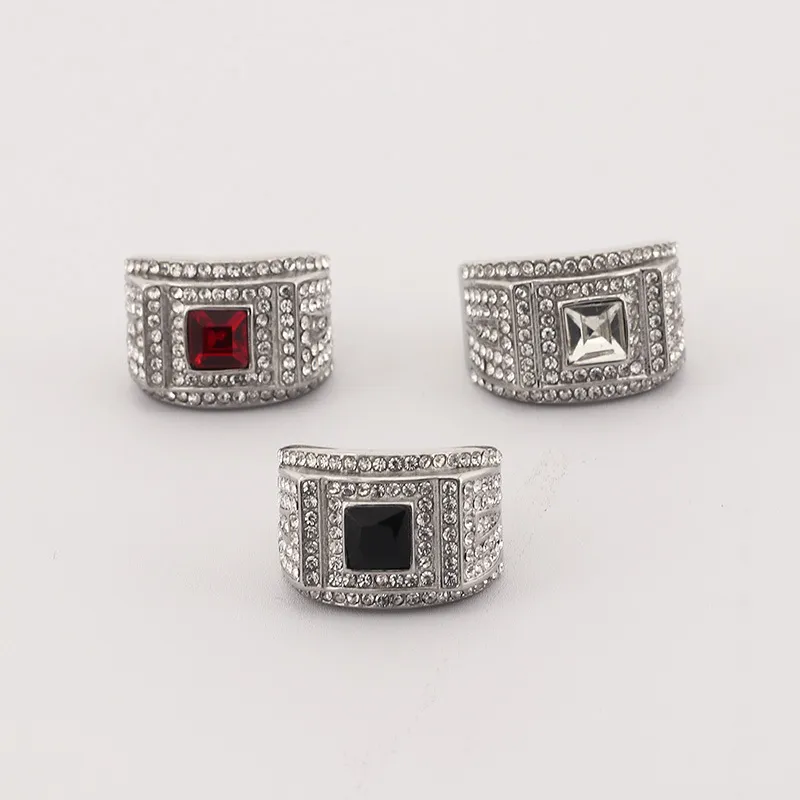 Cross-Border Fashionable Colored Gemstone Ring, European and American Hip-Hop Style, Studded with Diamonds, with a Solid Stainless Steel Texture, Men's Ring