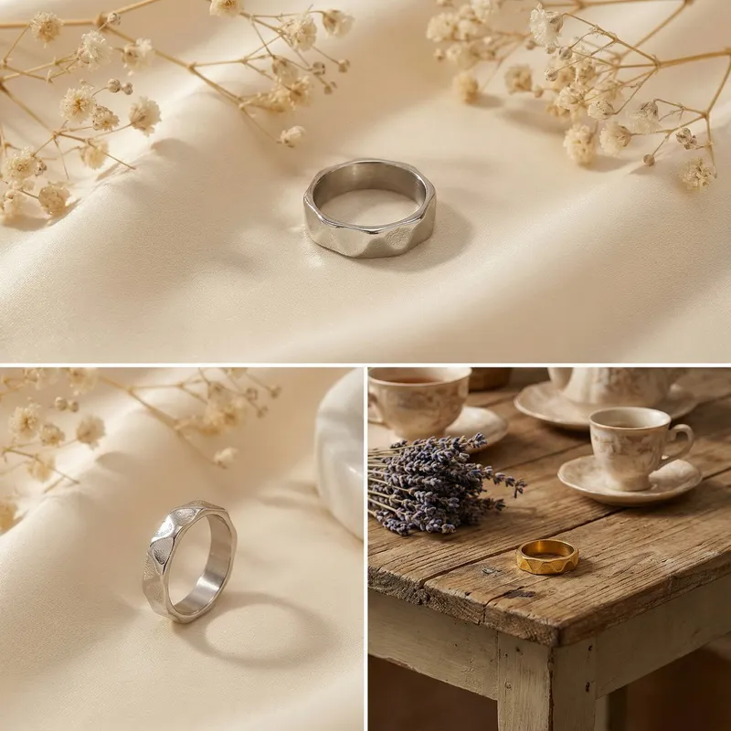 European American Fashion Grid Round Ring Textured Irregular Pattern Stainless Steel Personalized Ring Wholesale