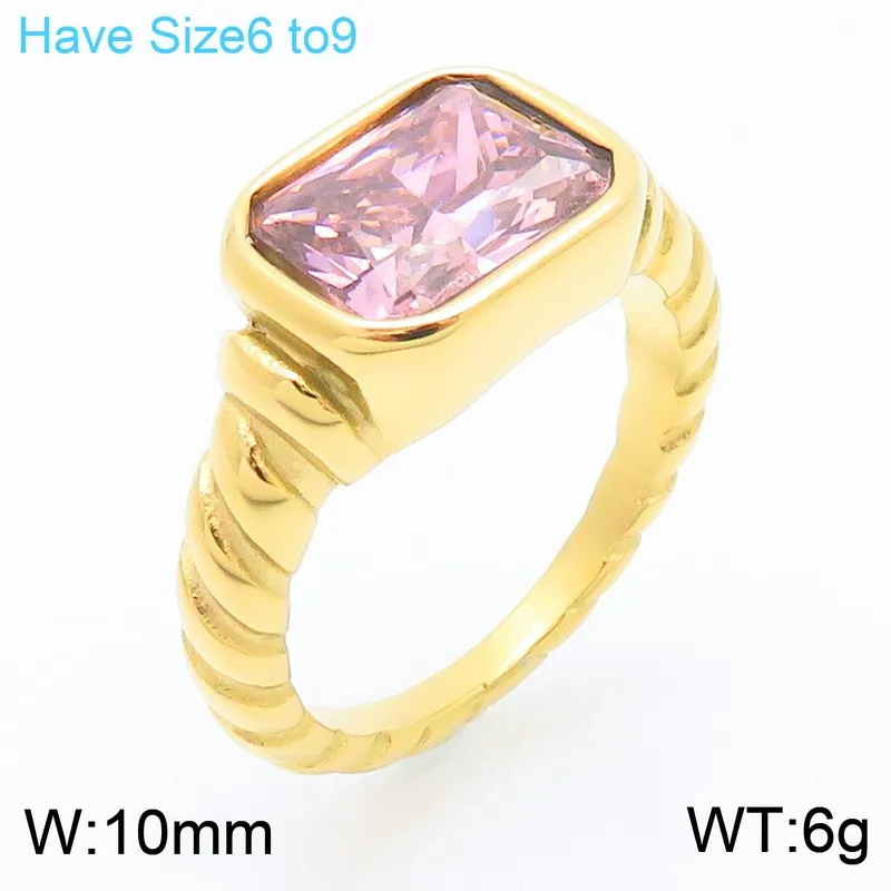 Personalized Twisted Cable Pattern Ring Multi-Color Rectangular Glass Inlaid Stainless Steel Ring Wholesale
