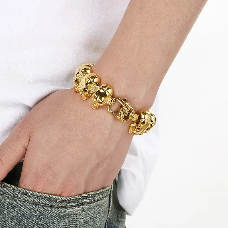 Hip-Hop Skeleton Men's Stainless Steel Bracelet Neclace Creative Polished Skull Jewelry Set