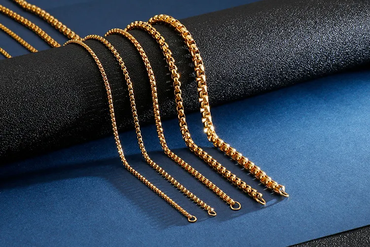 Square Pearl Chain Stainless Steel Polished Electroplated Single Chain Men's Necklace Versatile Accessory