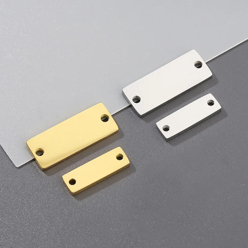 Stainless Steel Rectangular Double Hole Necklace Pendant Smooth Square Bracelet DIY Accessories