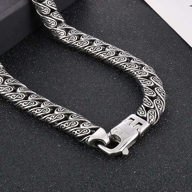 Punk Retro Vintage Patterns Stainless Steel Men's Bracelet Necklace Jewelry Set