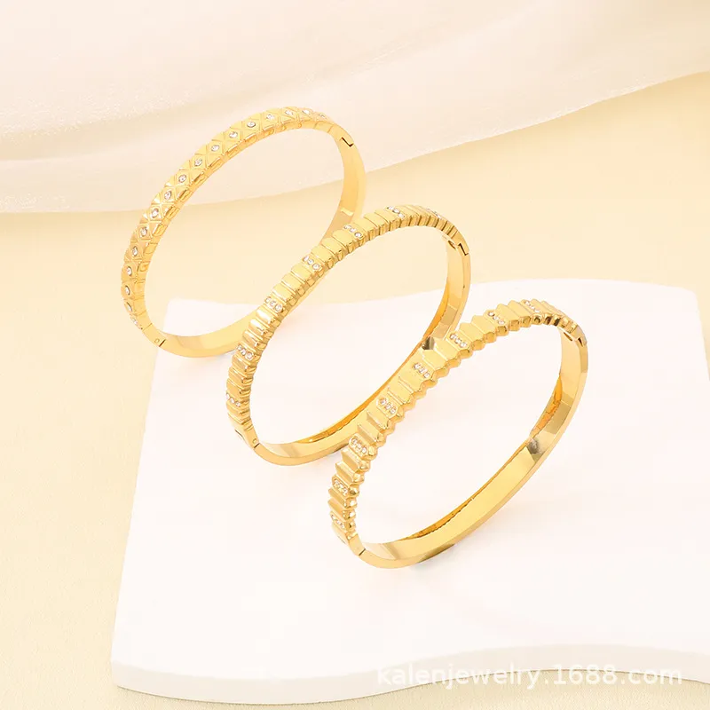 European and American Style Irregular Diamond-Encrusted Stainless Steel Bangles for Women