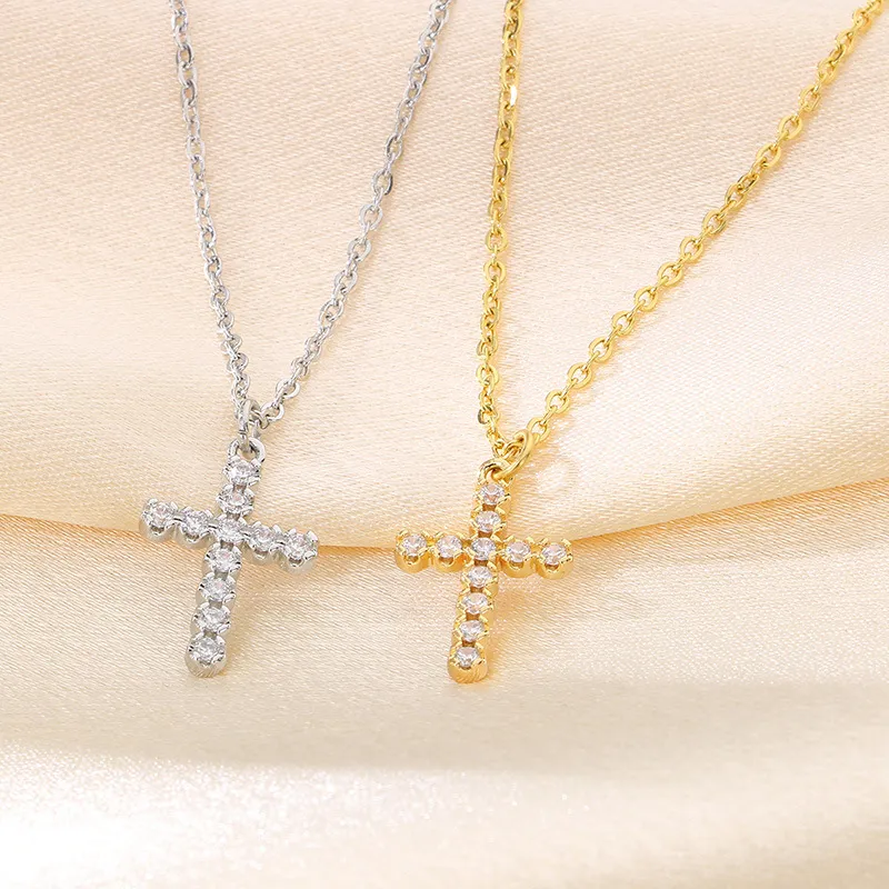 Fashion Rhinestone Cross Clavicle Chain Ins Starry Sky Stainless Steel Necklace Wholesale