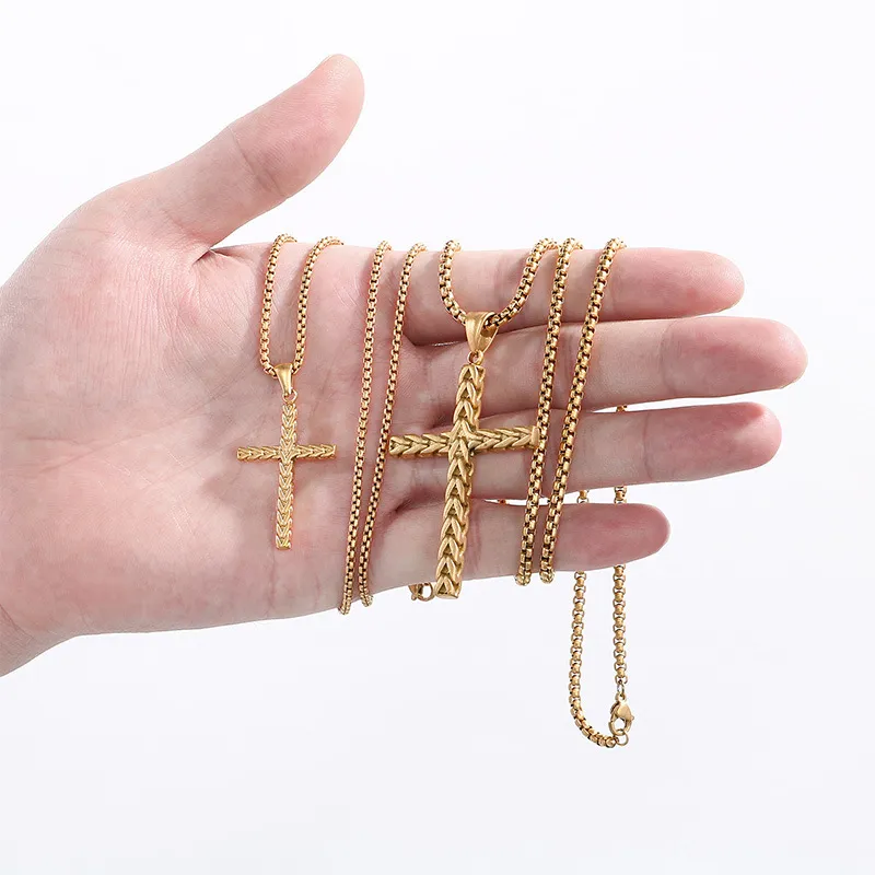 Stainless Steel Jewelry Vintage Wheat Spike Cross Hip-Hop Necklace