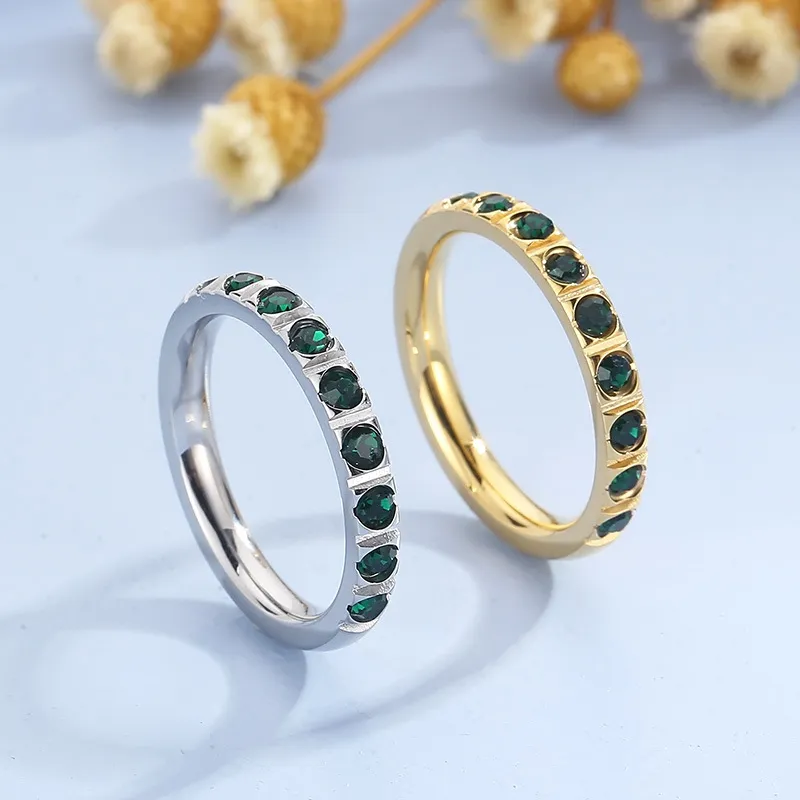 Fashion Colorful Diamond Ring Jewelry Gold Plated Titanium Steel Ring