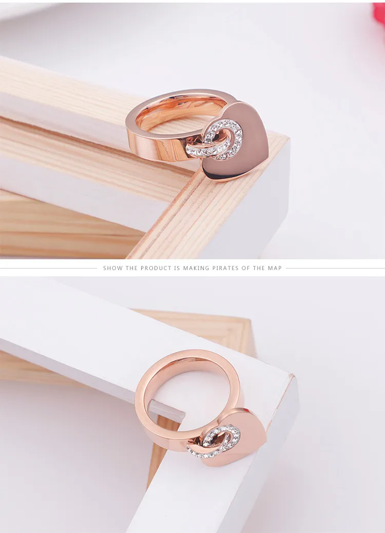 New Fashionable Personalized Stainless Steel Creative Diamond Heart Ring