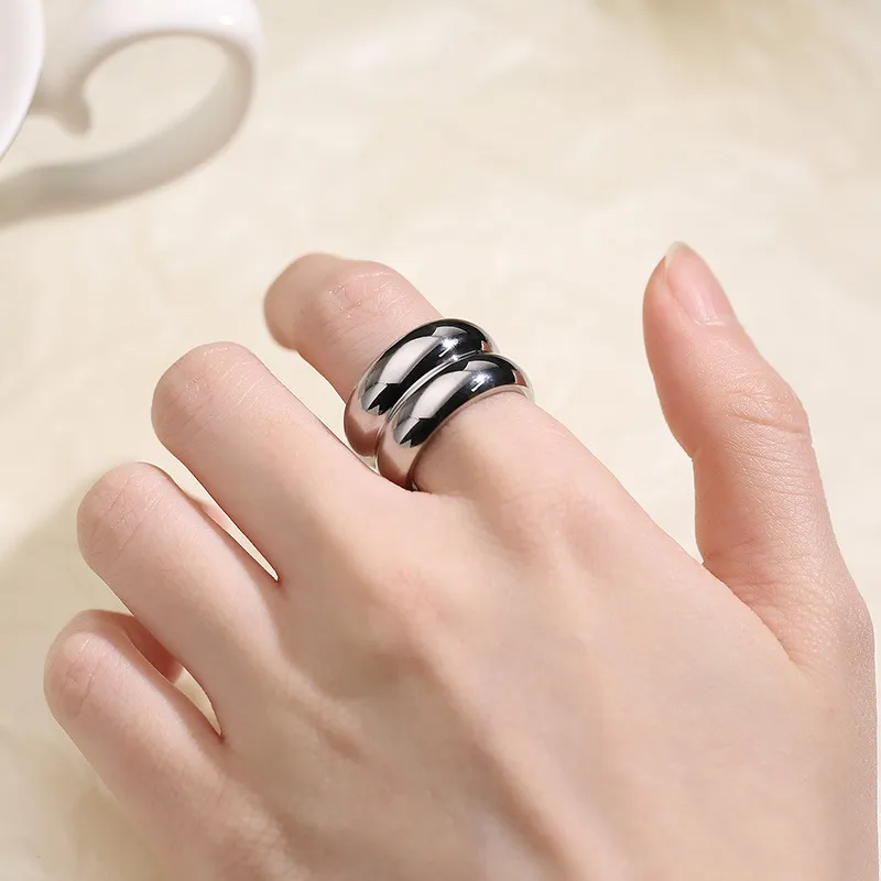 Vintage Ins Double Circle Polished Ring Stainless Steel Ring Women Jewelry Wholesale
