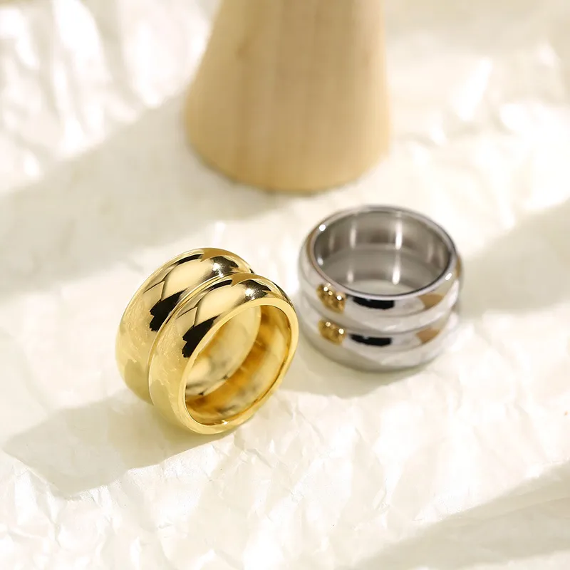Vintage Ins Double Circle Polished Ring Stainless Steel Ring Women Jewelry Wholesale