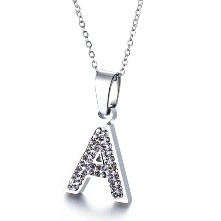 Sparkling Diamond Women's Necklace Featuring 26 English Letter Pendants