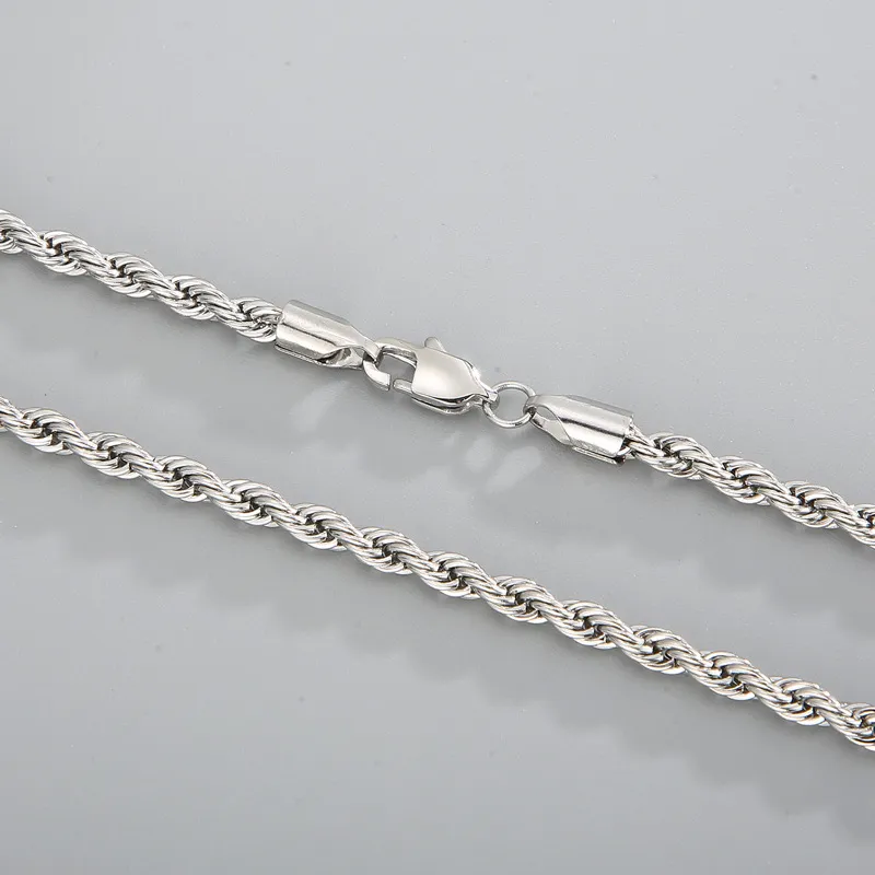 Simple Style Men and Women's Stainless Steel Multi Size Woven Fried Dough Twists Chain Necklace