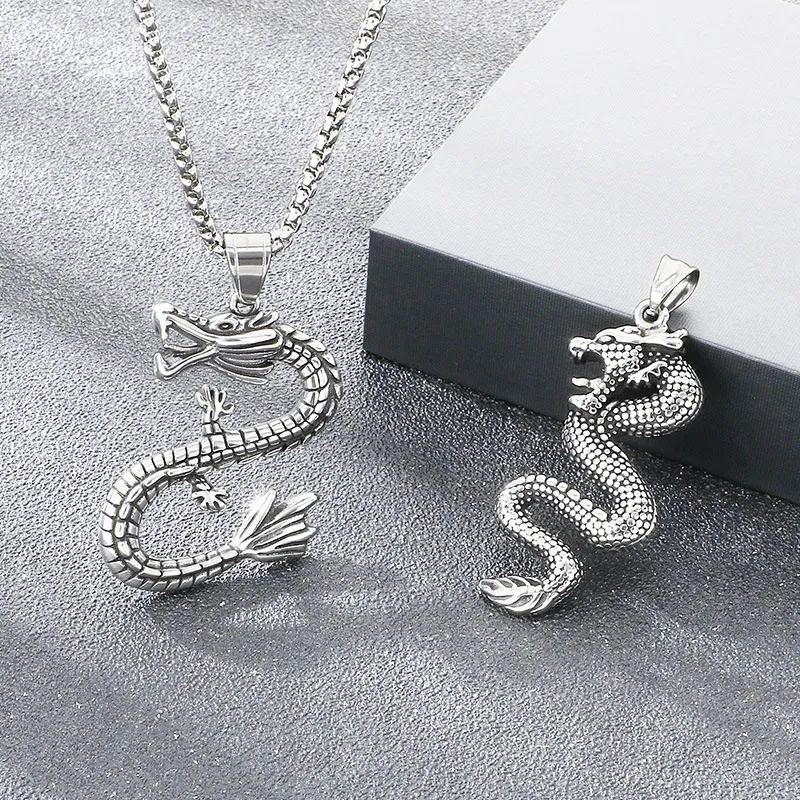 Mighty Flying Dragon Direct Sales Stainless Steel Accessories Ethnic Style Retro Personality Zodiac Dragon Stainless Steel Men's Pendant