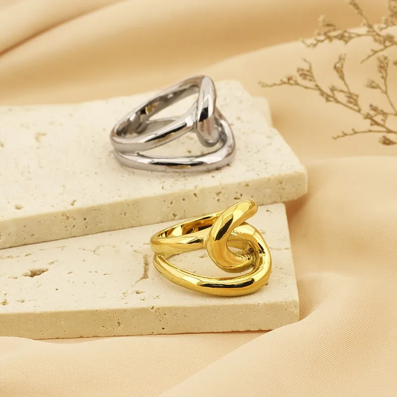 Personality Line Exaggerated Ring Knot Twist Bamboo Joint Stainless Steel Snake-Shaped Ring