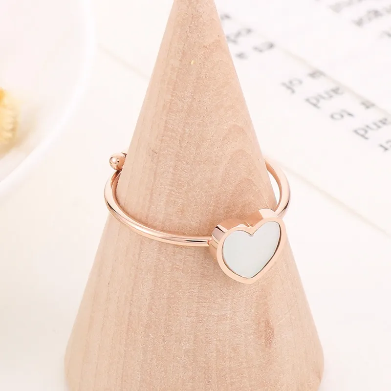 Fashion 18K Gold-Plated Stainless Steel Open Heart Ring Minimalist Adjustable White Shell Rings