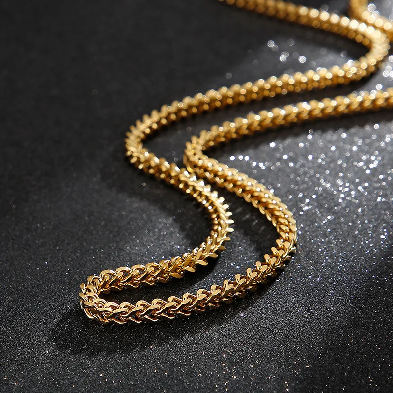 Wholesale Stainless Steel Wheat Chain Necklace Men 2/3/4/5/6/8mm Four-Sided Polished Woven Chain