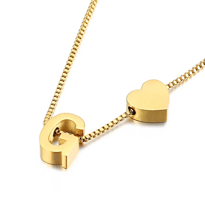 Stylish 26 Capital Letters Heart-Shaped Pull-out Stainless Steel Necklace