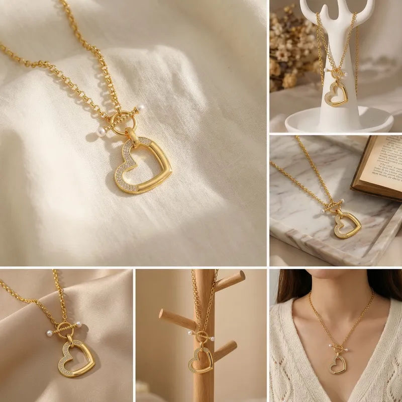 Fashion Jewelry Set Personalized Hollow Heart Pendant Stainless Steel Necklace Women Wholesale