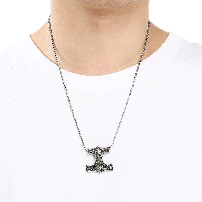 Nordic Viking Thor's Hammer Odin Pendant Retro Personality Celtic Knot Sheep Head Stainless Steel Men's Pendant