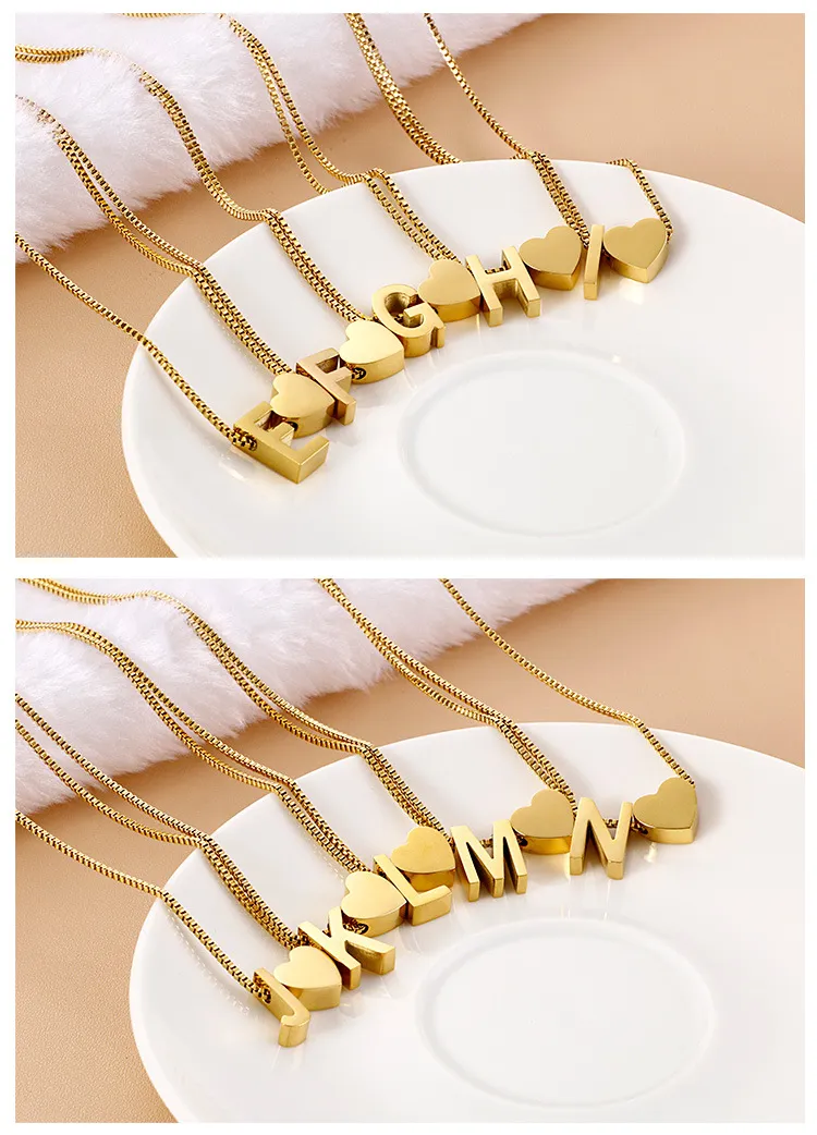 Minimalist and Personalized Stainless Steel 26 Letter Heart Pullable Necklace Wholesale