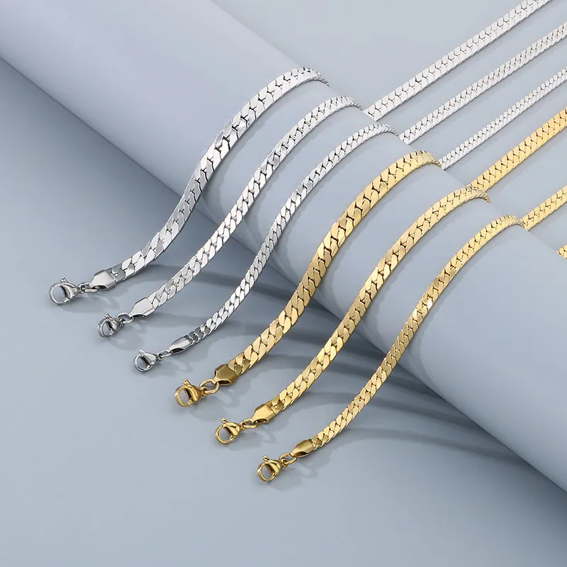 Flat Nk Cuban Chain Stainless Steel Men's and Women's Jewelry Necklace