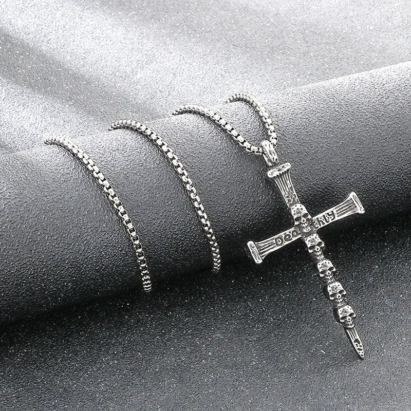 Creative Breathing Whistle Can Blow and Decompress Pendant, Exaggerated Blackening Ghost Head Cross Stainless Steel Men's Pendant