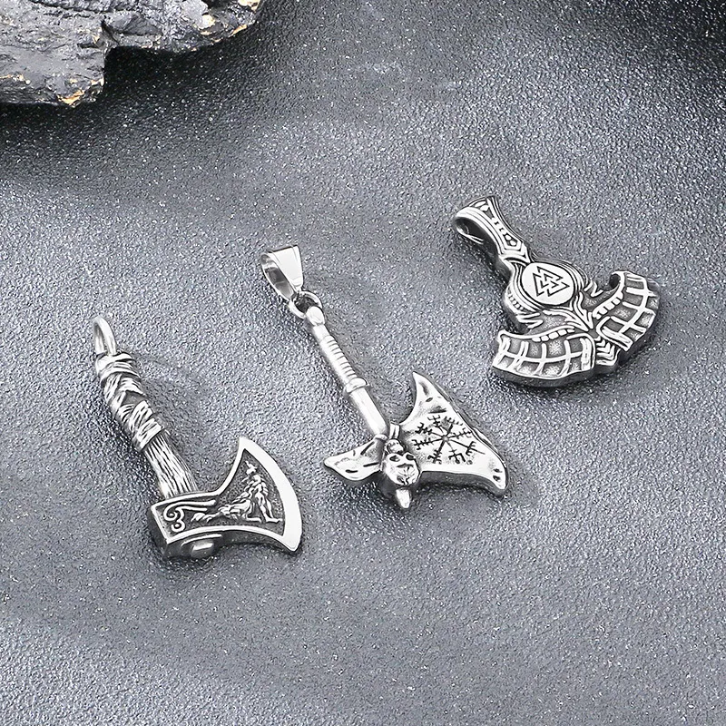 Vintage Personalized Thor's Hammer Accessories Nordic Viking Guide Rune Skull Axe Stainless Steel Men's Pendant