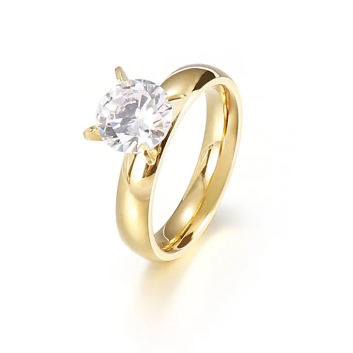 Elegant Korean Stainless Steel Wedding Zircon Rings for Couples