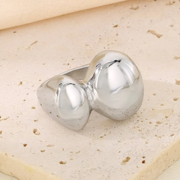 Trendy Irregular Flat Stainless Steel Ring for Hip-Hop Style