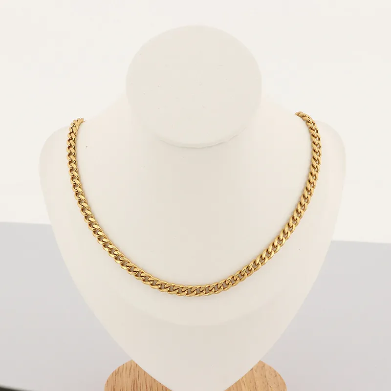 Fashion Minimalist Cuban Link Chain Necklace Hexagon Polished Unisex Stainless Steel Necklace