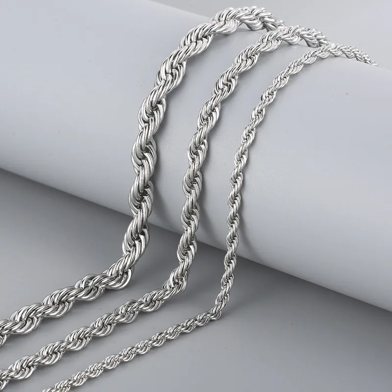 Simple and Domineering Hip-Hop Rock Style Fried Dough Twists Chain, Clavicle Trendy Stainless Steel Necklace for Men and Women Couple