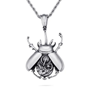 Stainless Steel Jewelry Men's Mechanical Gear Beetle Pendant Necklace